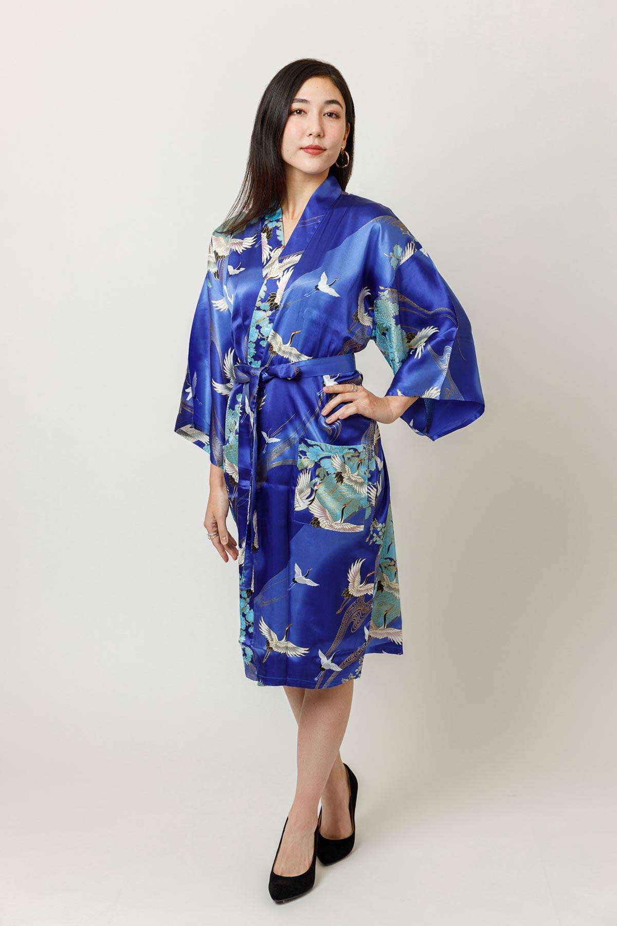 Bathrobe Cotton fabric and free size comfortable bathrobe and tunic dress While on blue  Hand block print Kimono Dress