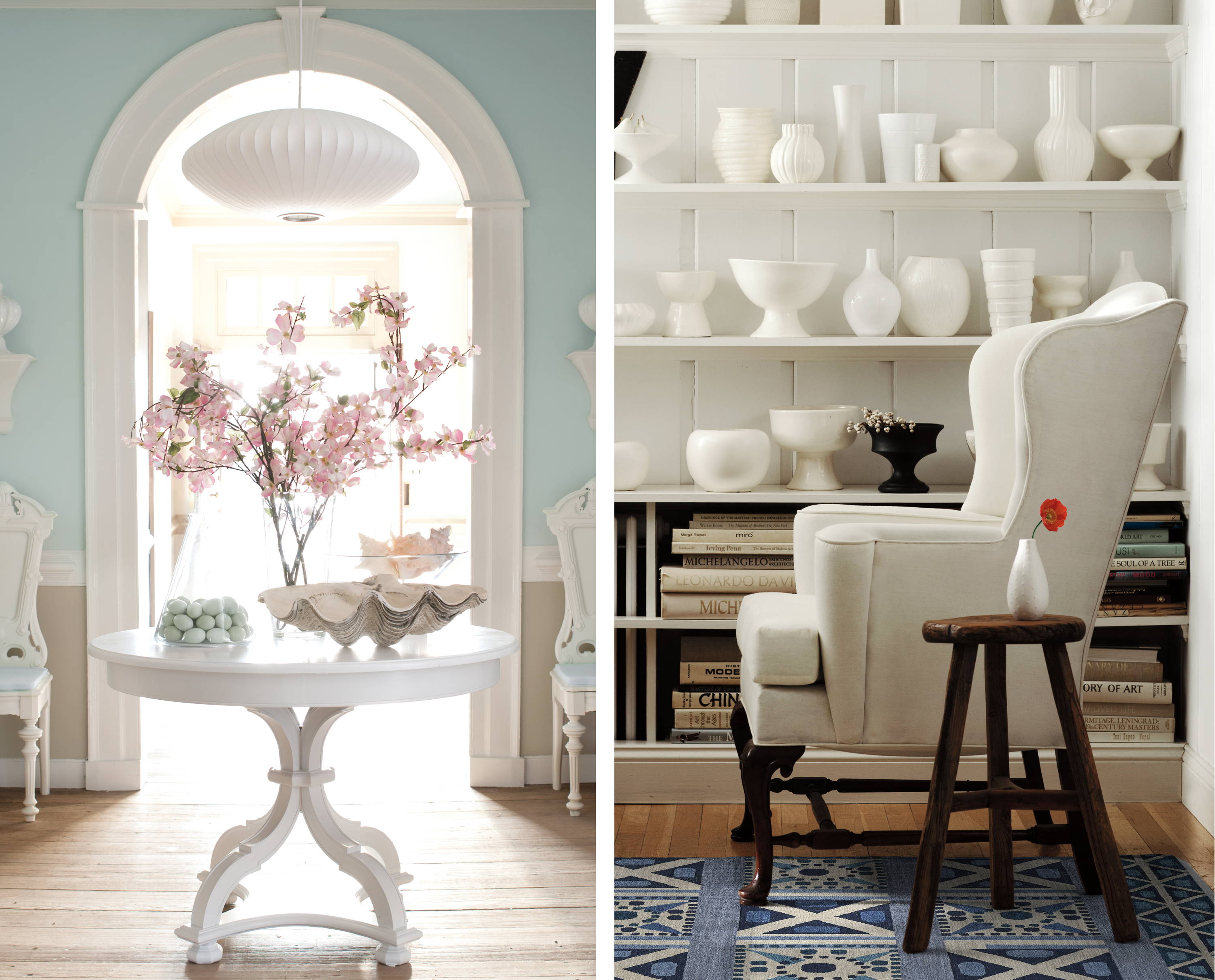 Picture of interiors with white accents and Williamsburg brand paint from Benjamin Moore