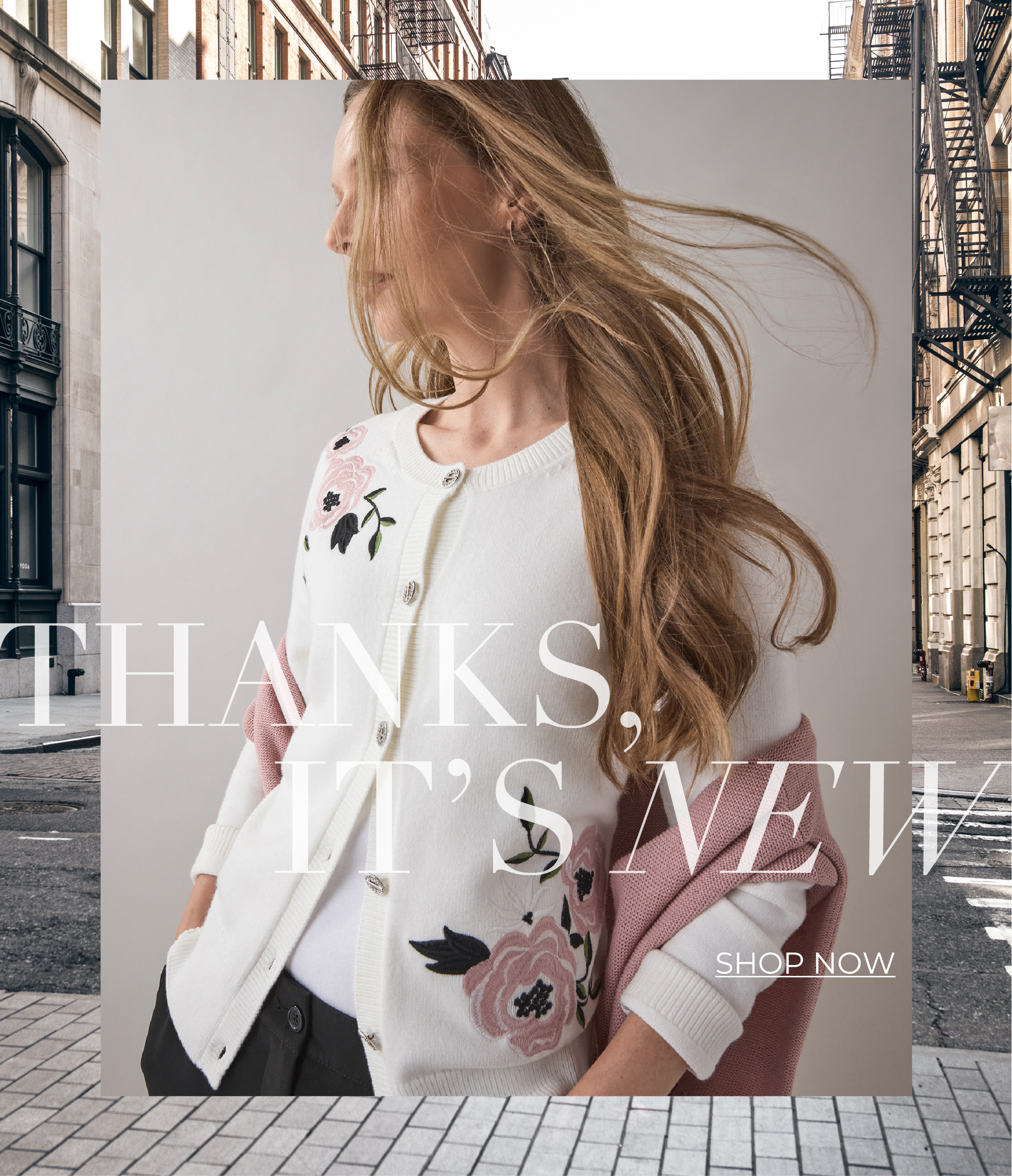 Woman in stylish clothing with text overlay saying 