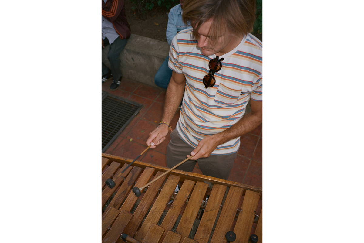 Levi Prairie playing an instrument in Mexico