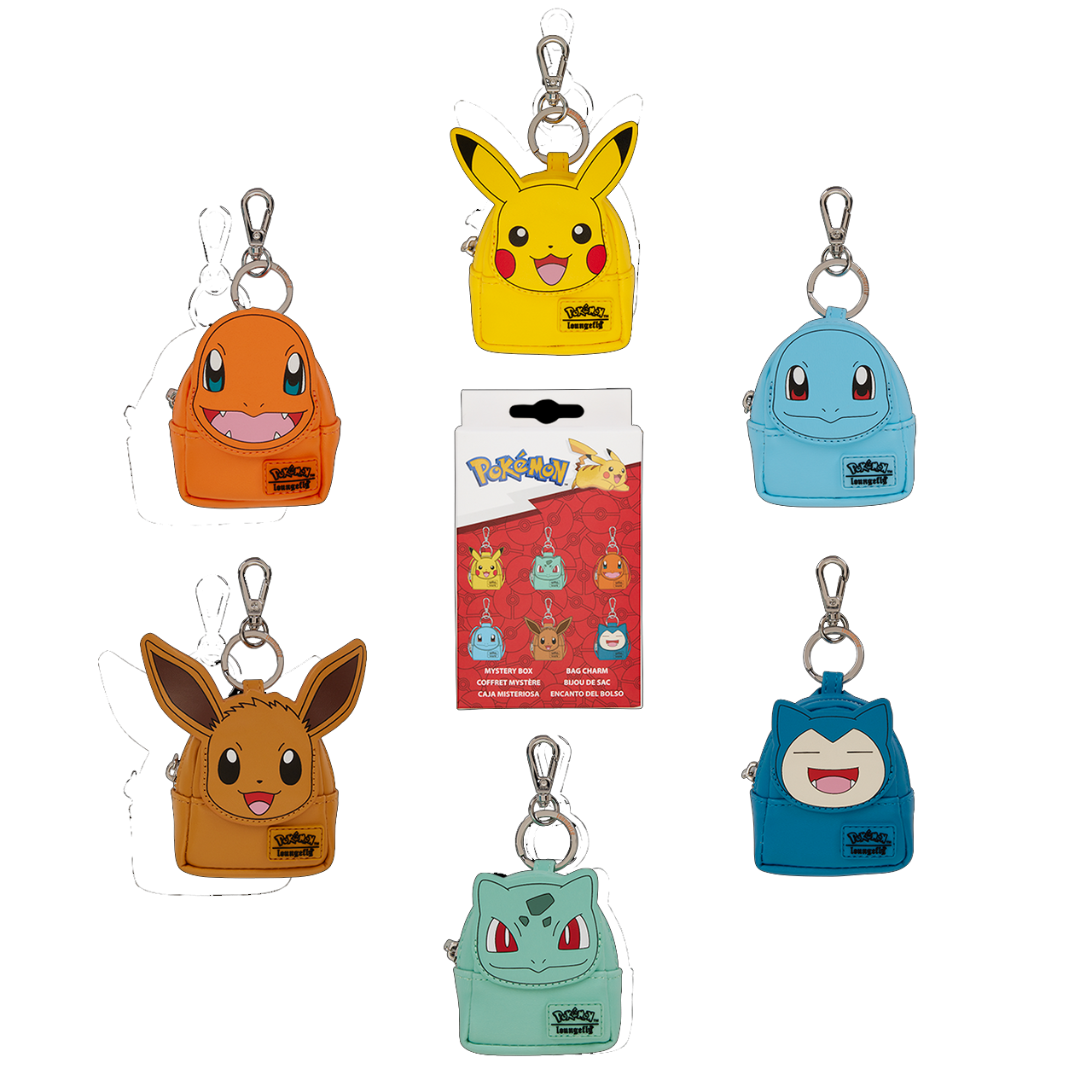 A seleciton of colourful Pokémon key chains.