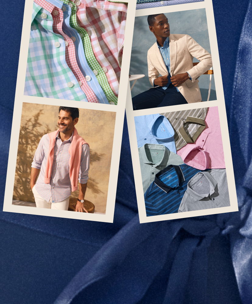 Collage of stylish shirts and outfits for men.
