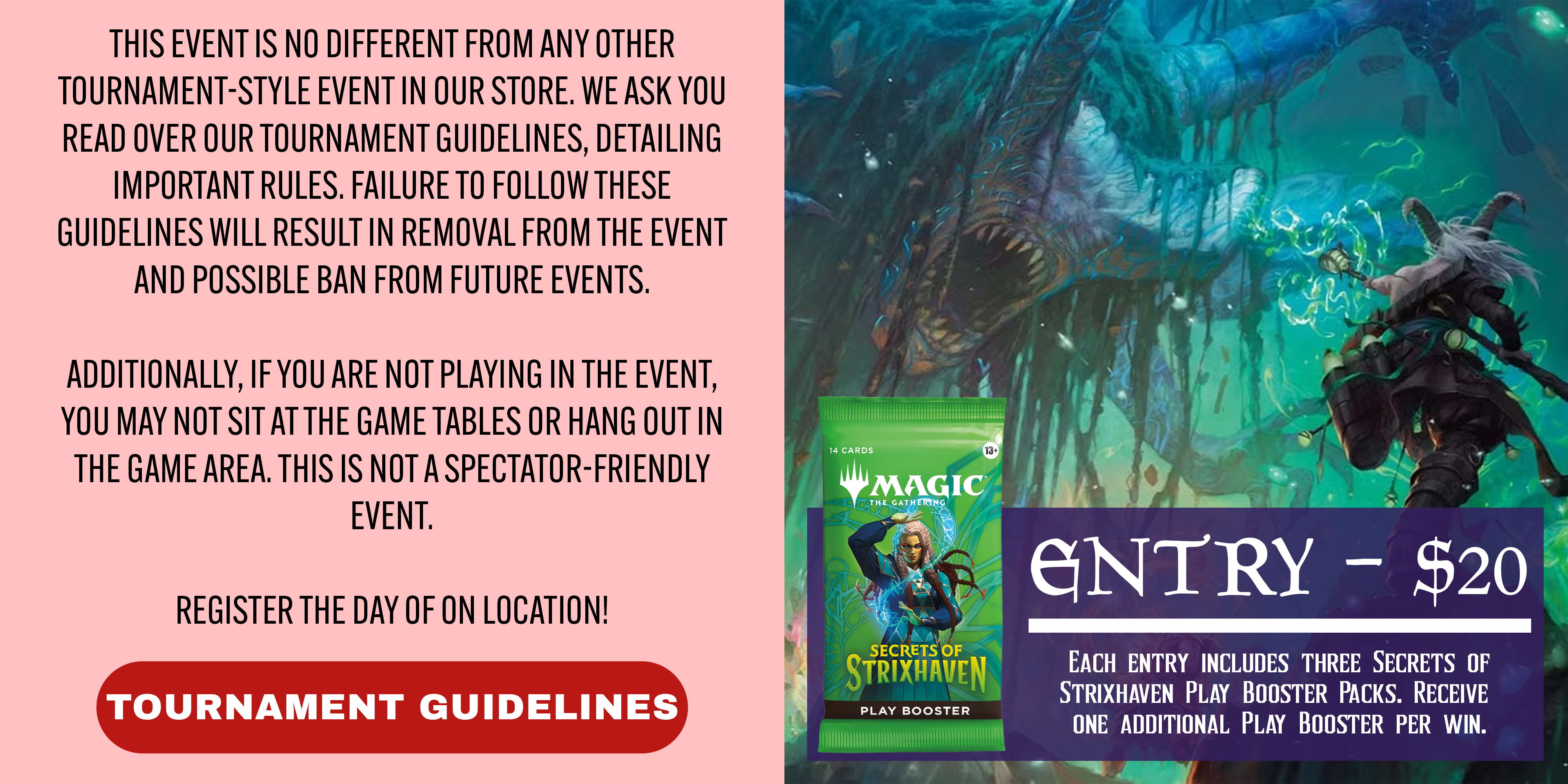 Tournament guidelines and entry information for a gaming event.
