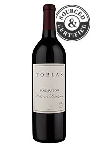 Bottle of Tobias Formation Cabernet Sauvignon with certification badge.