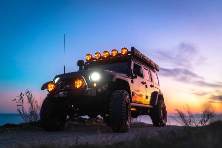 Lifestyle image of Jeep with off-road set up