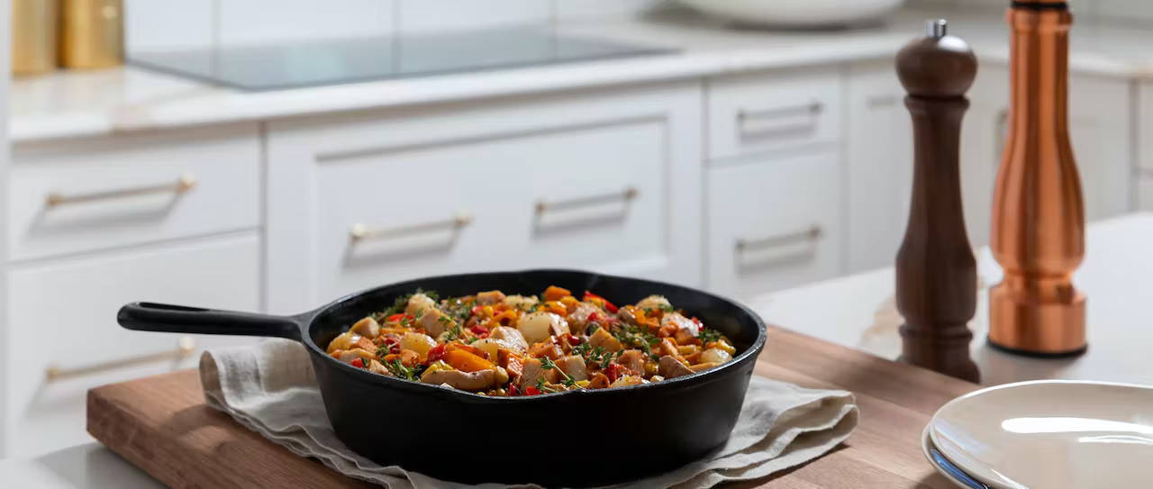 leftover turkey hash in white kitchen