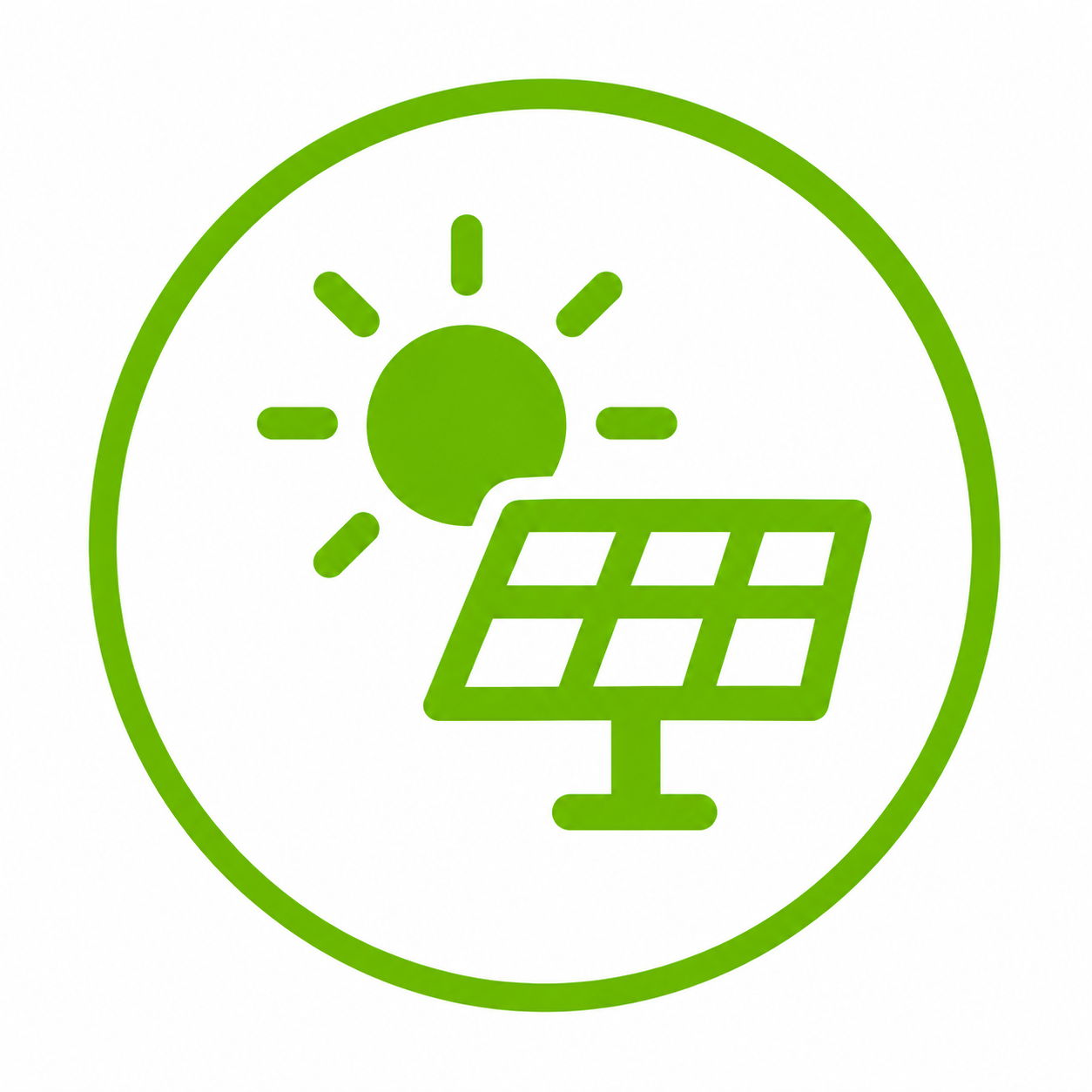 Icon of a solar panel with a sun, in green.
