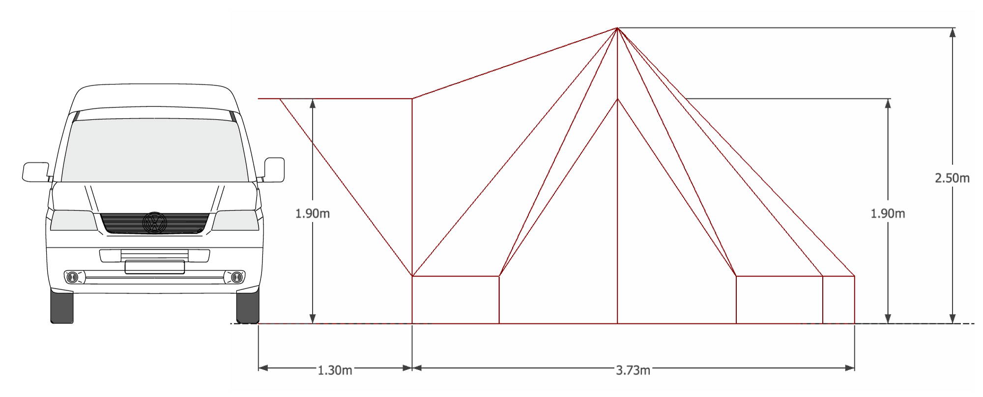 Image showing tent measurements from front view