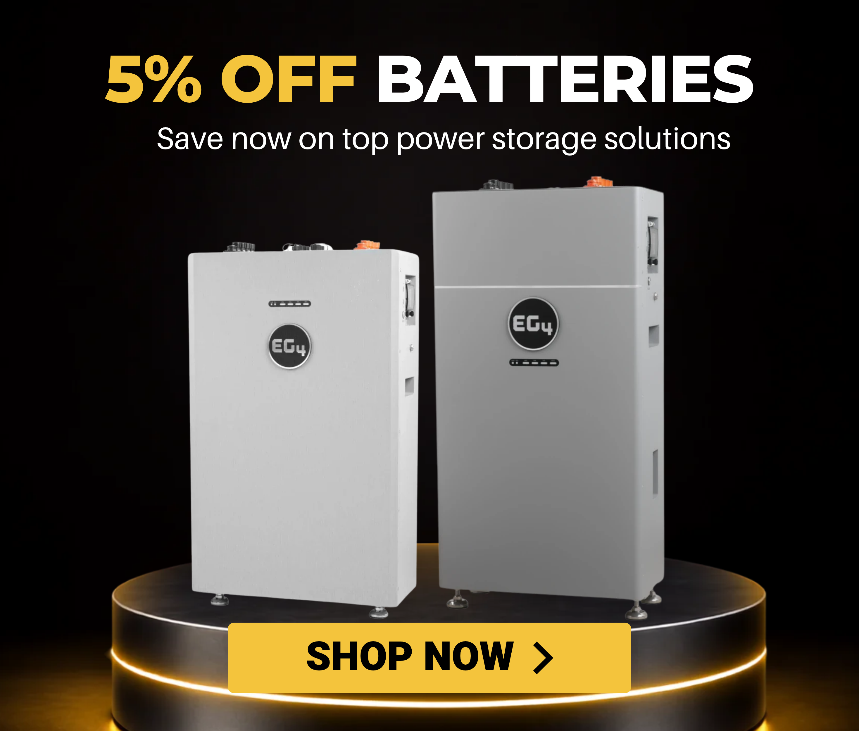 Promotional image for 5% off batteries showing EG4 WallMount options.