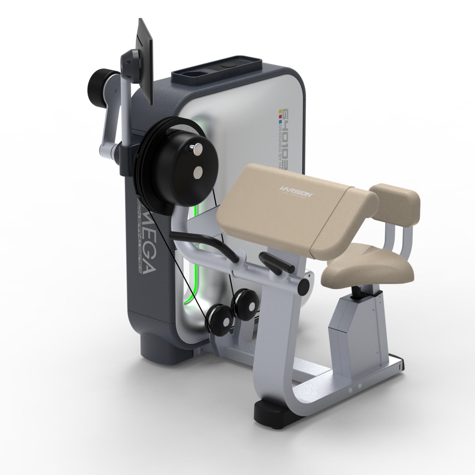 Exercise machine with a padded seat and adjustable weights for strength training.