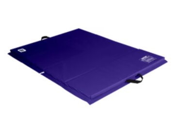 Purple gym mat with handles, used for exercises and gymnastics.