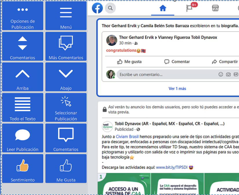 Facebook Accesible de Tobii Dynavox en Aplicaciones Accesibles de Communicator 5
