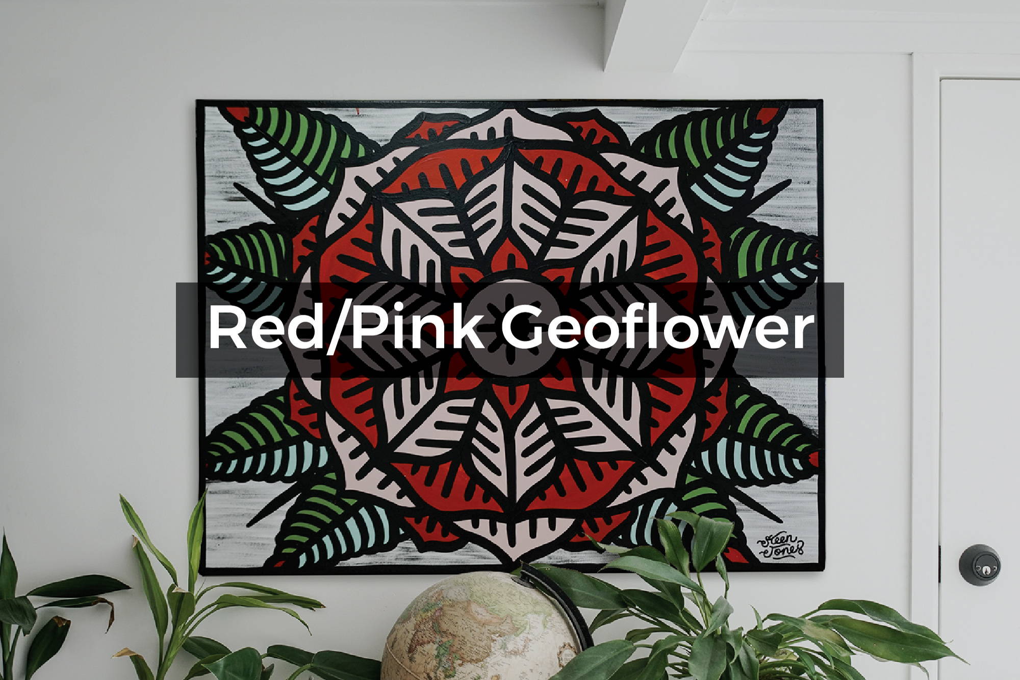 Red and Pink Geoflower Canvas by Steen Jones