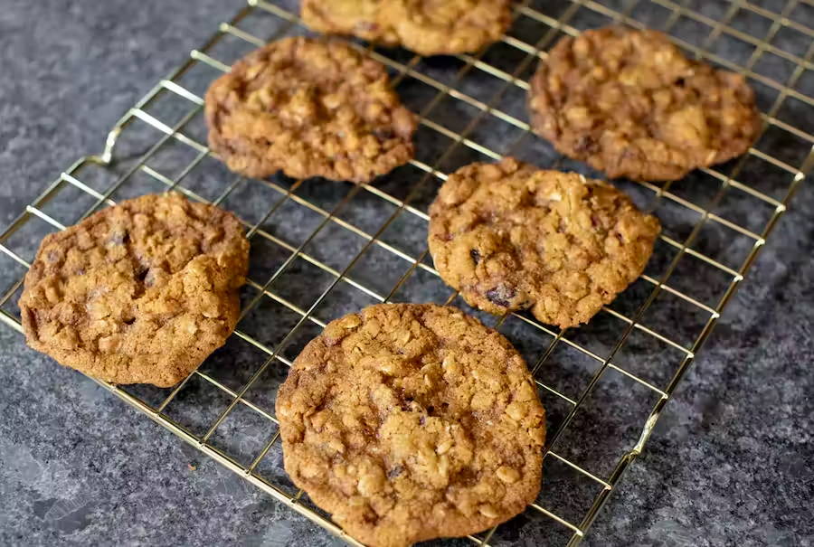 Oatmeal cookies on a cooling rack