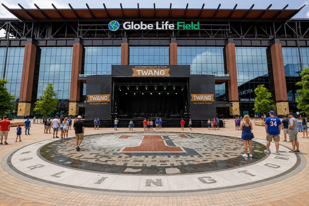 Pickle Plaza stage at Globe Life Field where Poo Live Crew plays The Big Dill pickle festival Nov 7 in Arlington Texas