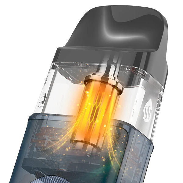 Close-up of a vape device with glowing vapor chamber.