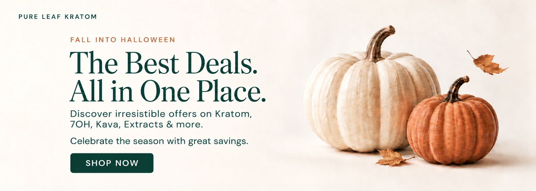 Text promoting deals with pumpkins in the foreground.