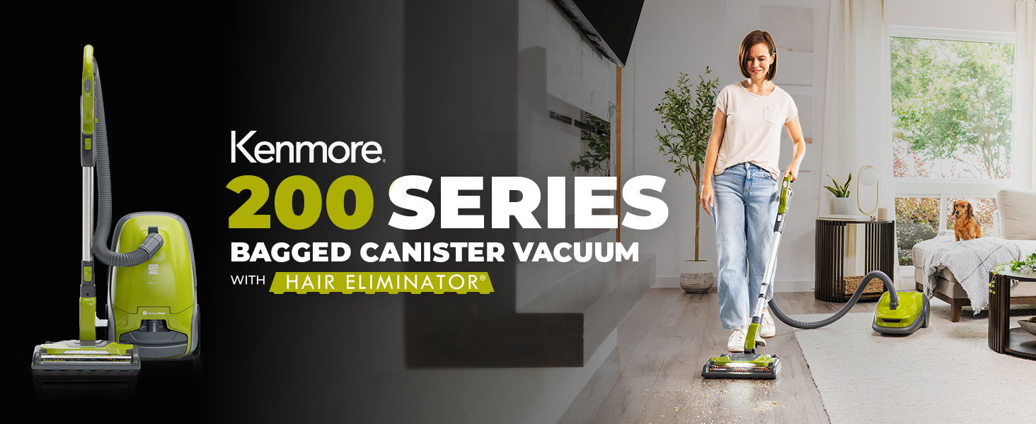 Kenmore 200 Series Bagged Canister Vacuum in a modern home setting.