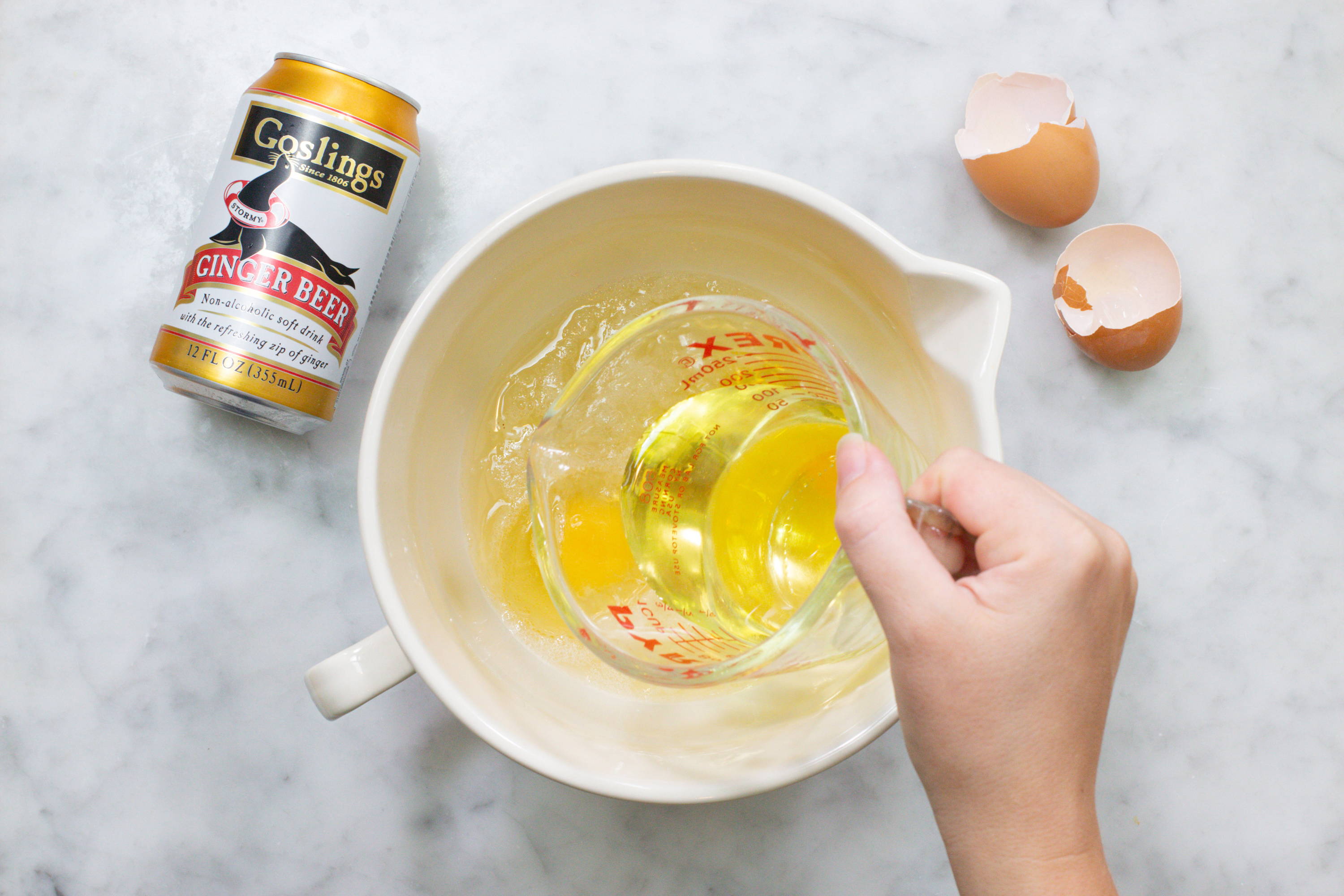 Combine wet ingredients in mixing bowl