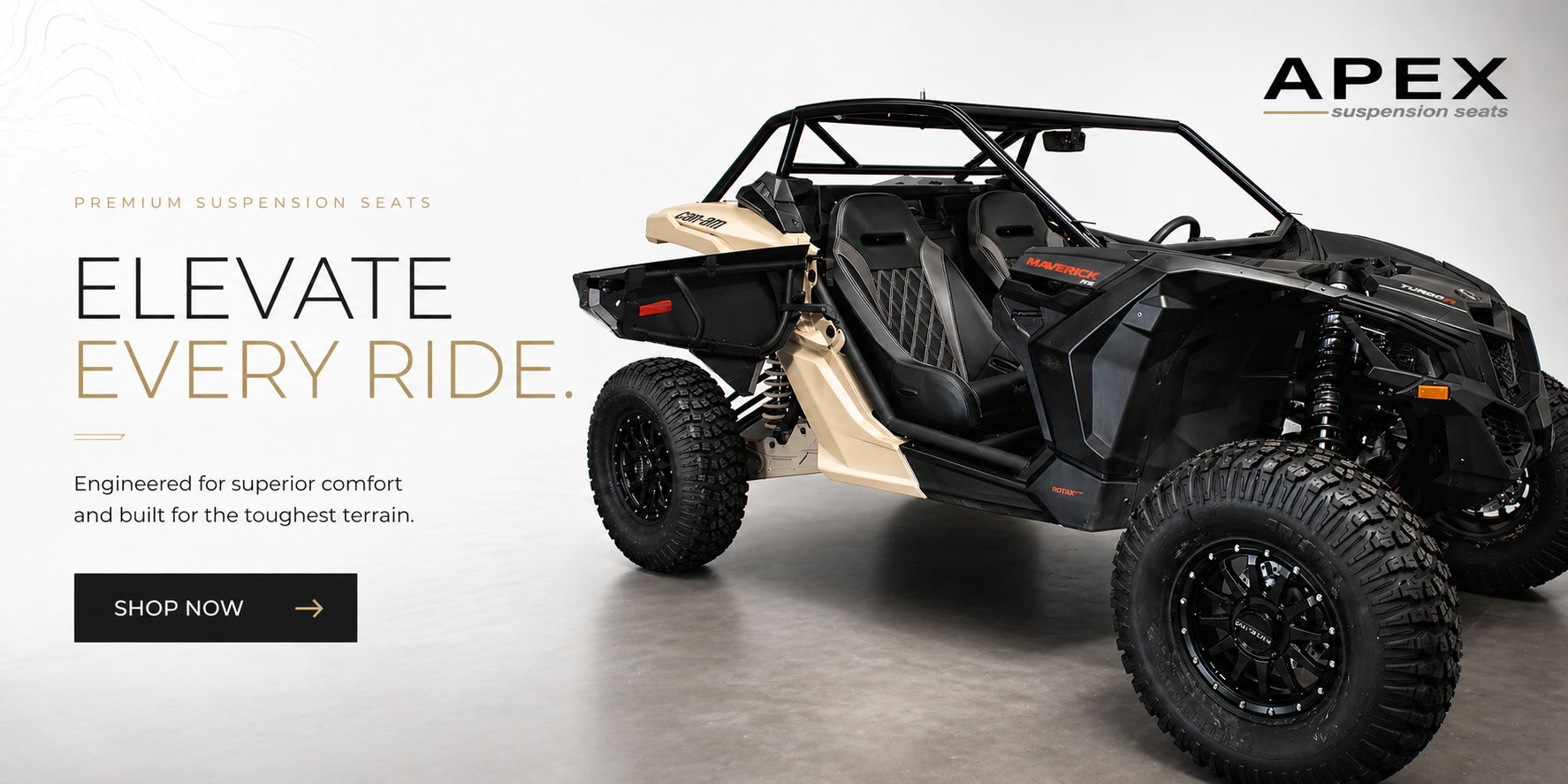 A black off-road vehicle displayed in a modern showroom environment.