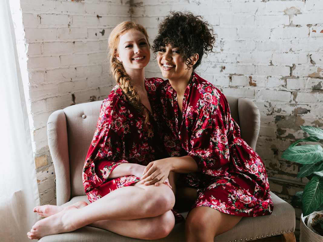 Floral Burgundy Bridesmaid Robes