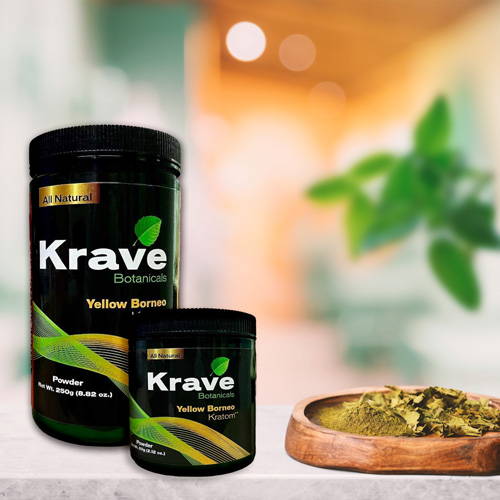 Krave Kratom Yellow Borneo 60 and 250 Grams