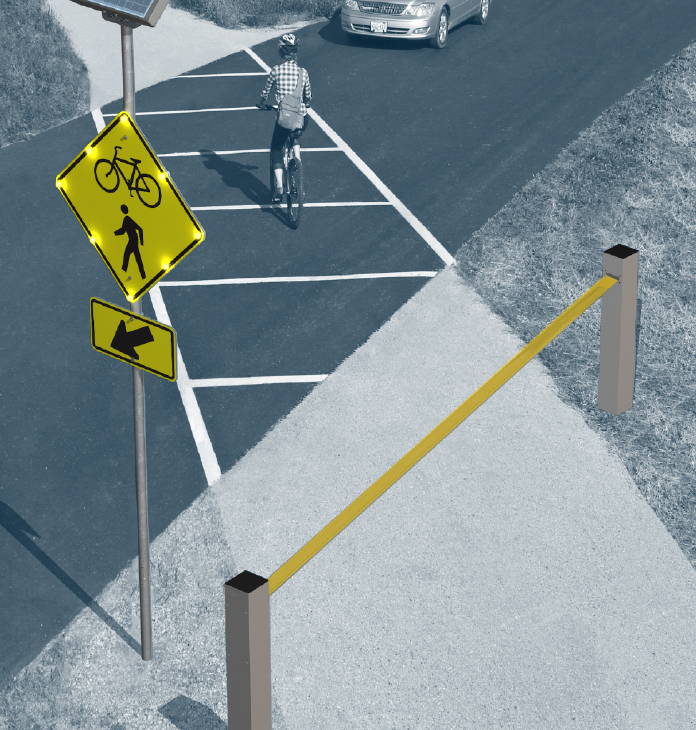 Infrared bollards activate when pedestrians or bicycles pass through