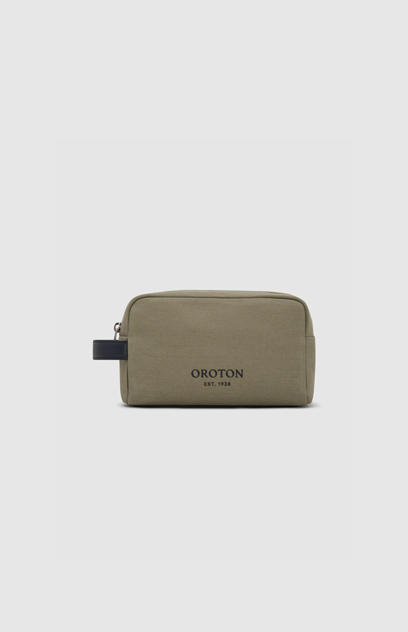 Olive green cosmetic bag with zipper and 