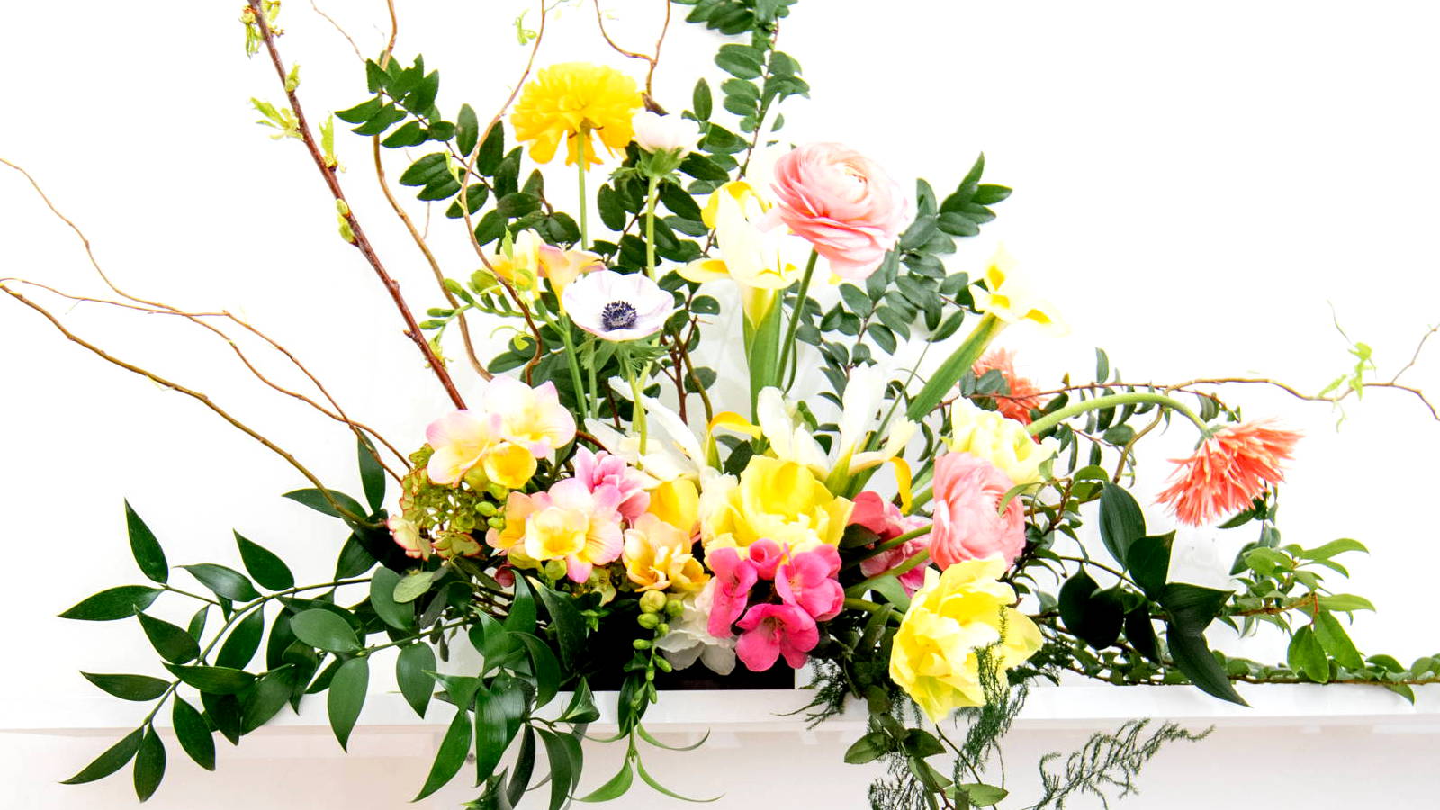 bright yellow and pink floral arrangement