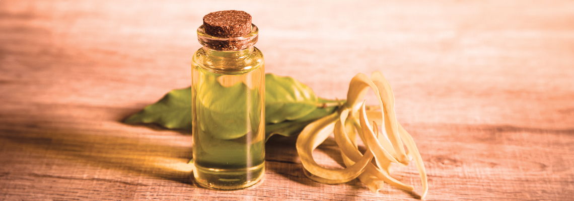 A bottle of olive oil with fresh herbs on a wooden surface.