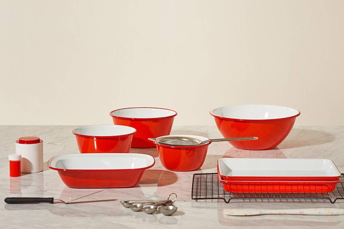 The Falcon Enamelware Prep Set in Pillarbox Red.