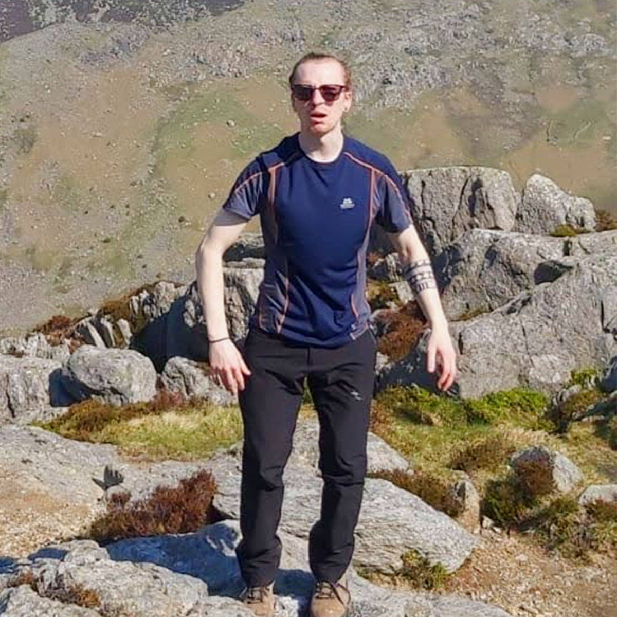 Our marketing manager Ed, visibly regretting not wearing 3RD ROCK trousers whilst on the North face of Tryfan.
