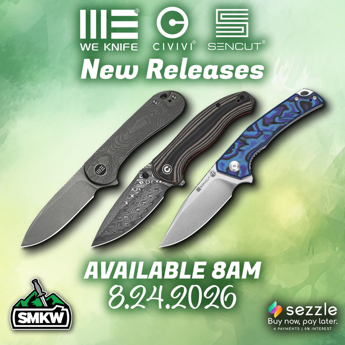New WE Brands knife releases available 8 AM on 8.24.2026.