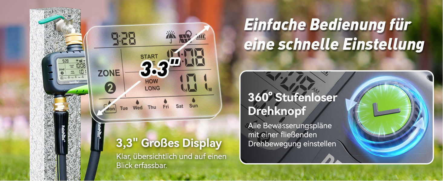 Display and features of a digital measuring device for easy adjustment.