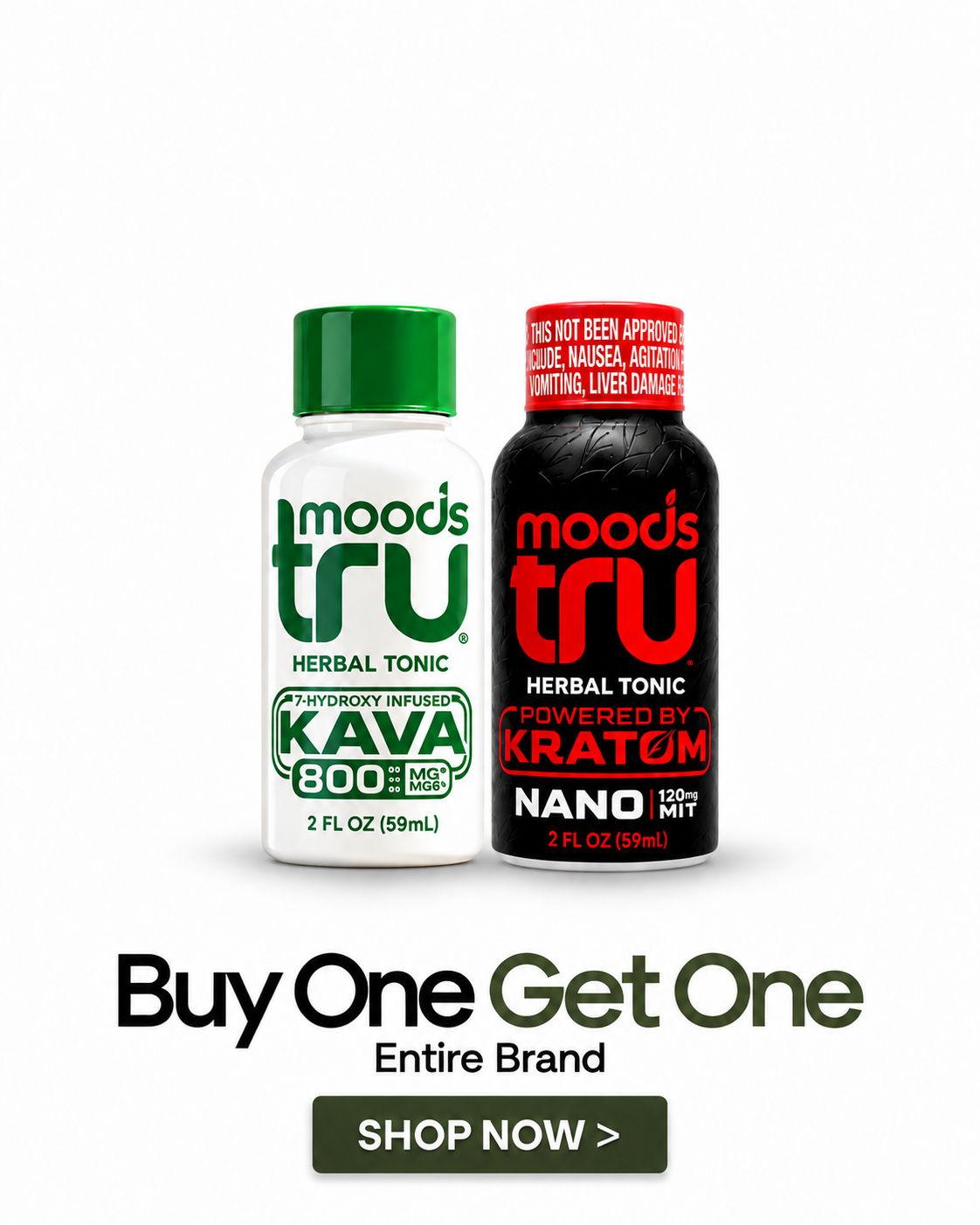 Two herbal tonic bottles with a promotional offer text.