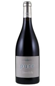 A bottle of red wine with a label reading