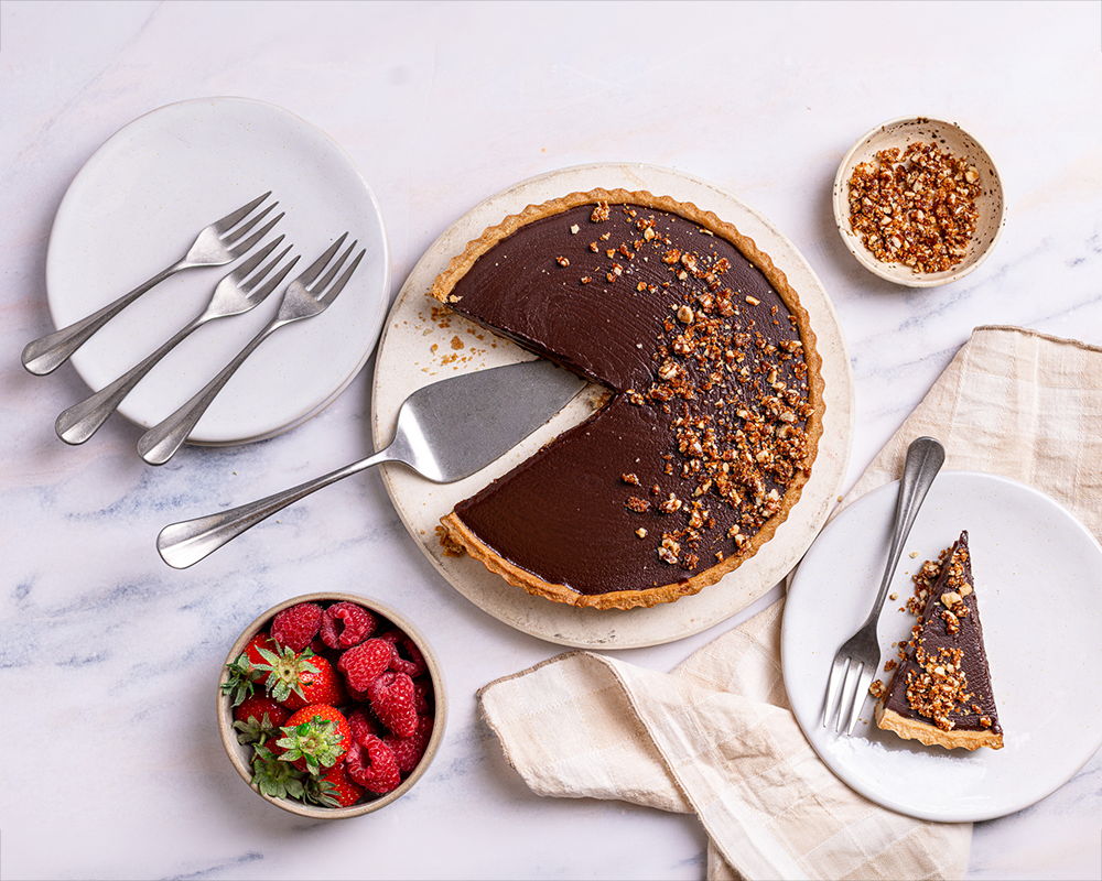 Salted Caramel Chocolate Tart with Hazelnut Praline