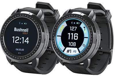 Bushnell iON Elite watches with watch face and GPS distances on display