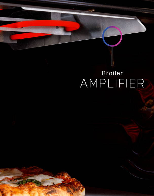 broiler amplifier is located at the top of the upper oven cavity.
