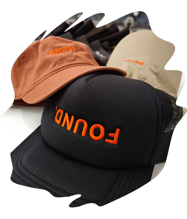 Black, orange and tan caps with 