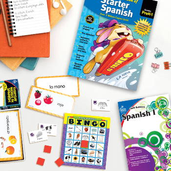 Spanish books and learning cards for at-home learning