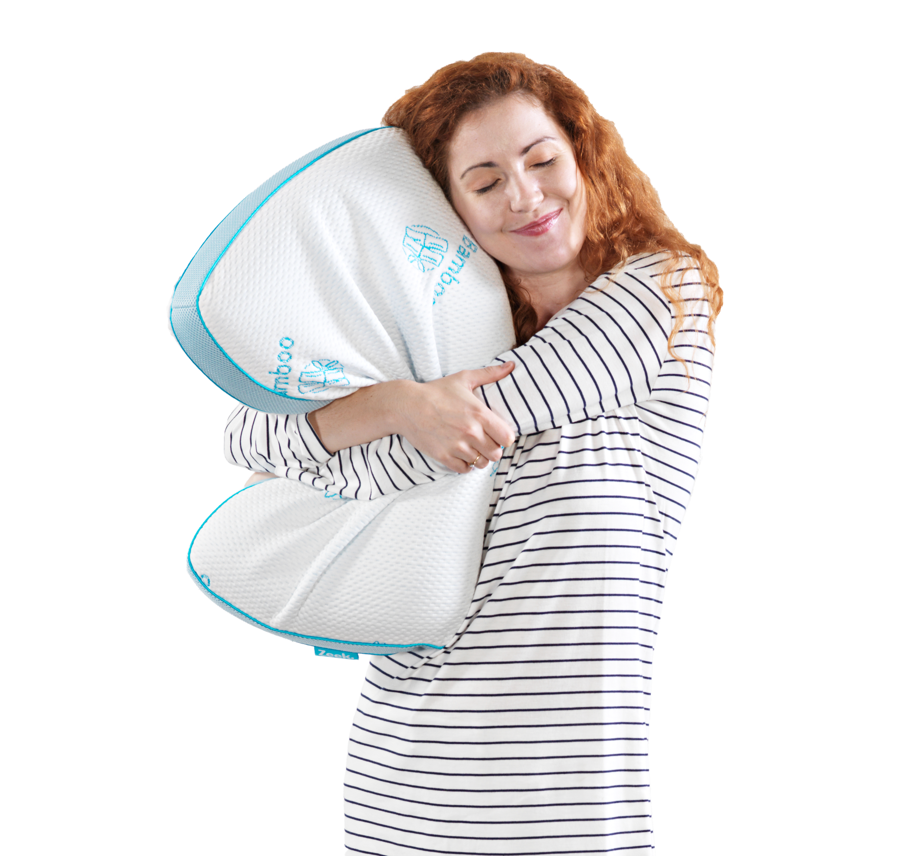 Image of a woman hugging a Zeek Space Pillow.