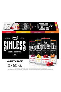 Sinless vodka cocktail variety pack with four flavored cans.