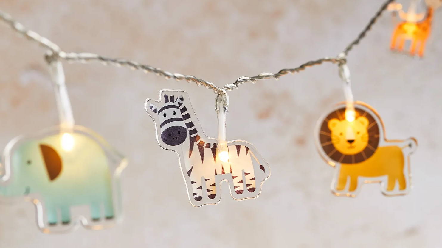 Safari themed fairy lights illuminated