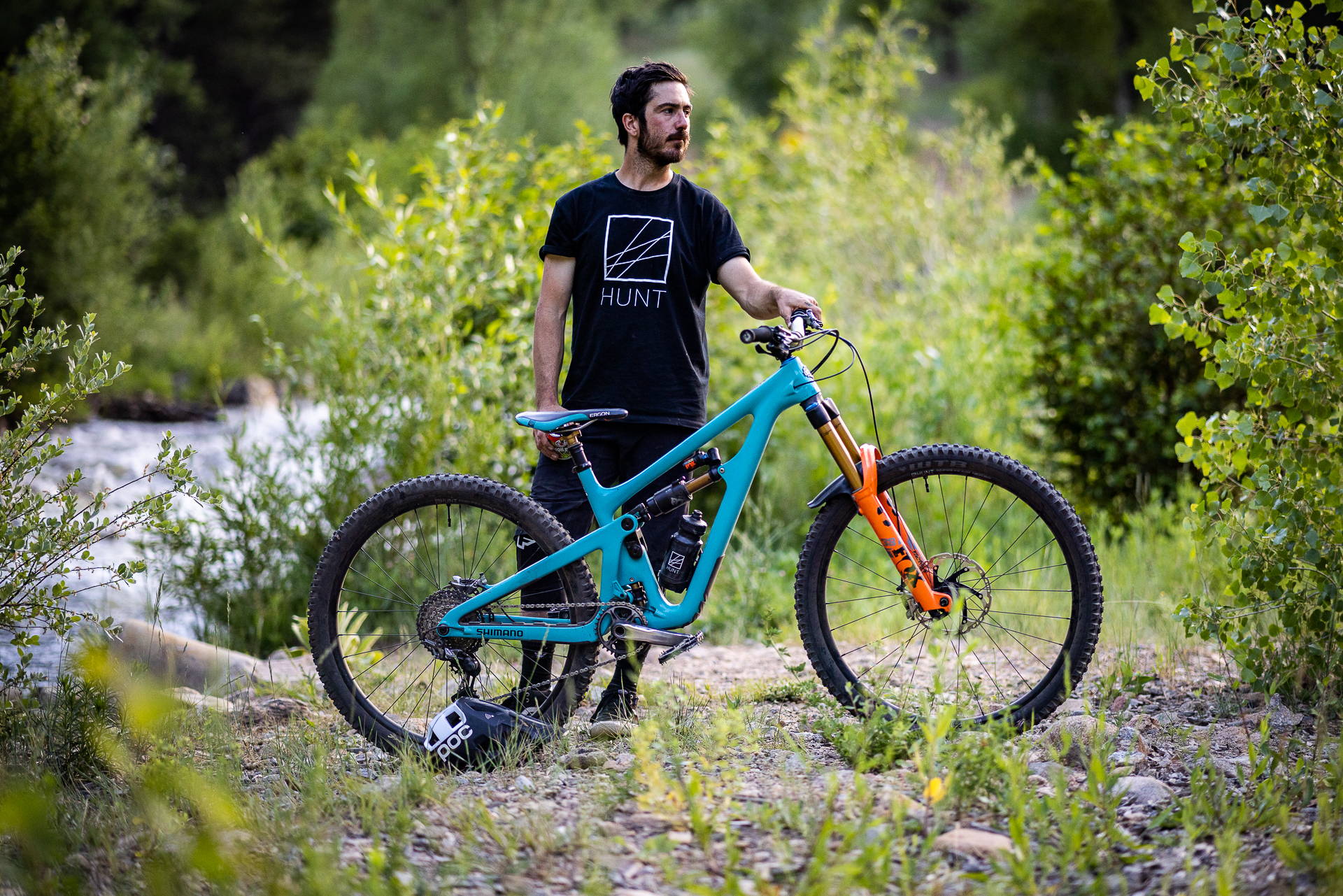 Shawn Neer posing with his bike and HUNT wheels