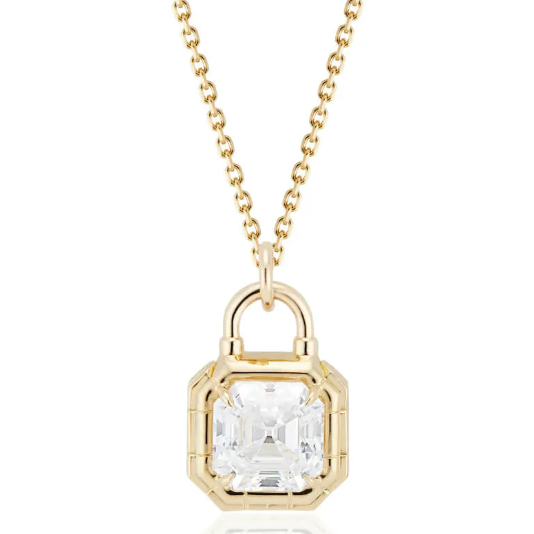 asscher cut diamond padlock necklace