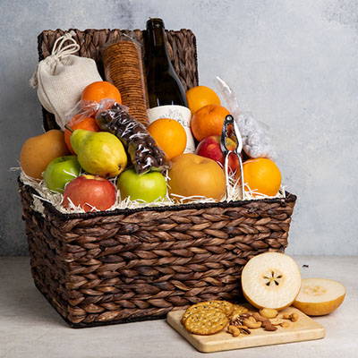 Bountiful Harvest Fruit & Wine Basket 