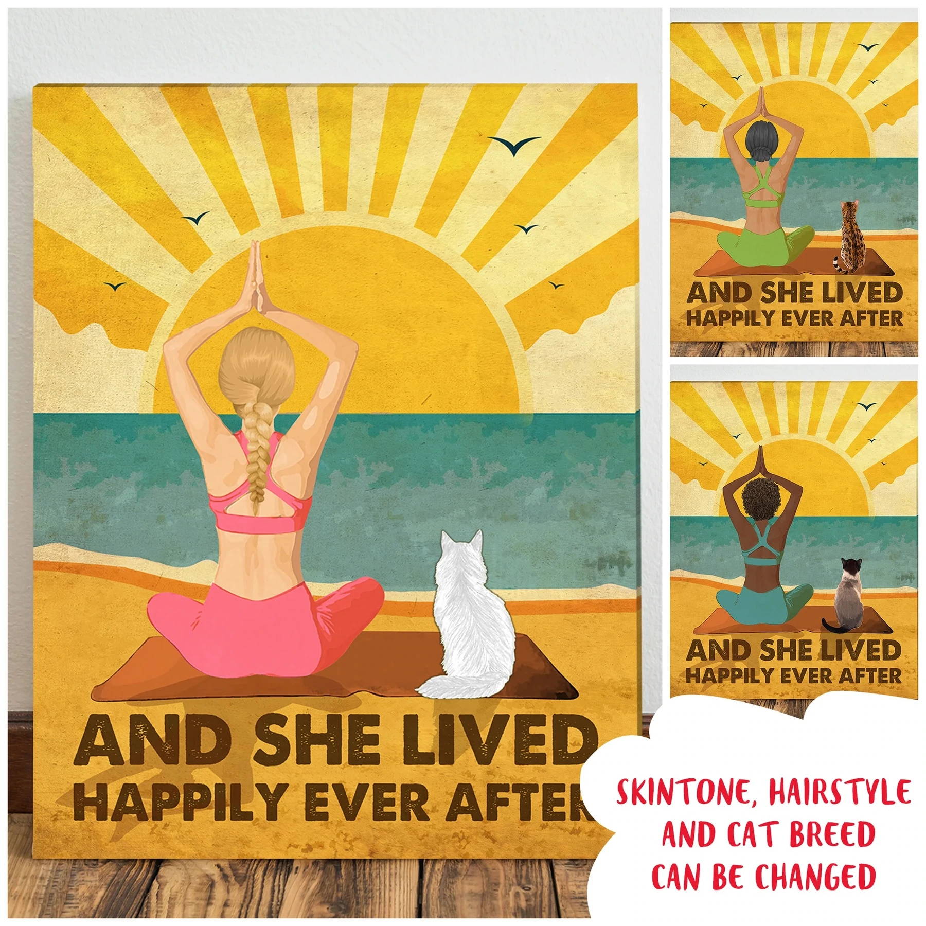 YOGA AND CAT - HAPPILY EVER AFTER - PERSONALIZED CUSTOM CANVAS
