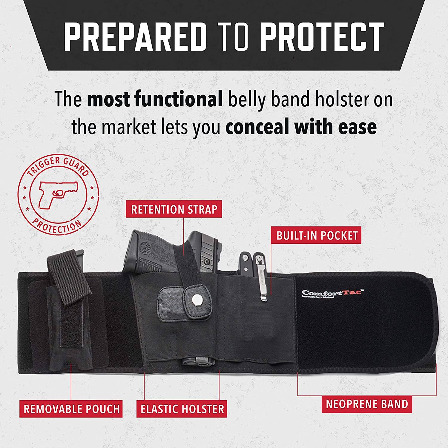Black ComfortTac XL-BUBBH Ultimate Belly Band Holster Size XL for sale online 