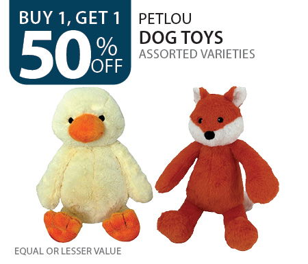 Buy 1, get 1 free PetLou Dog Toys. Equal or lesser value